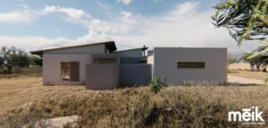 contemporary lodge with pitched roofs and outdoor shower
